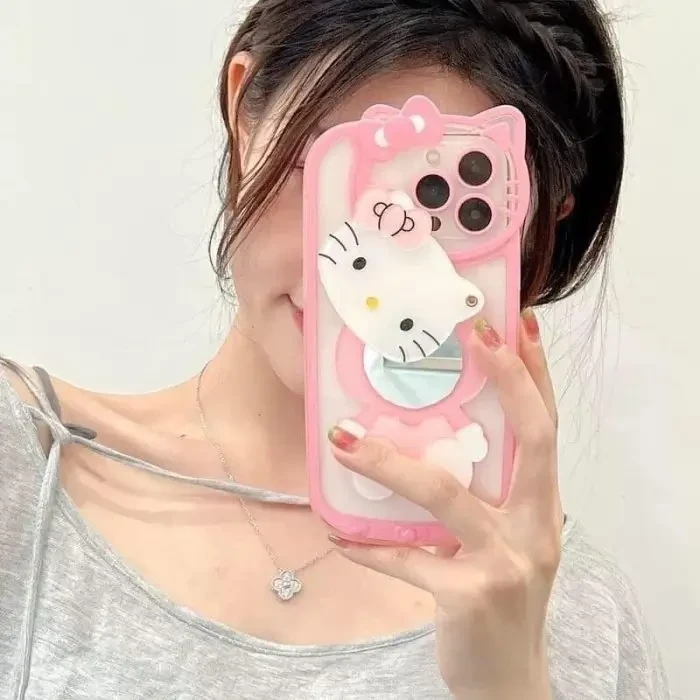 premium Hellokitti with mirror case for 11 to 15 pro max